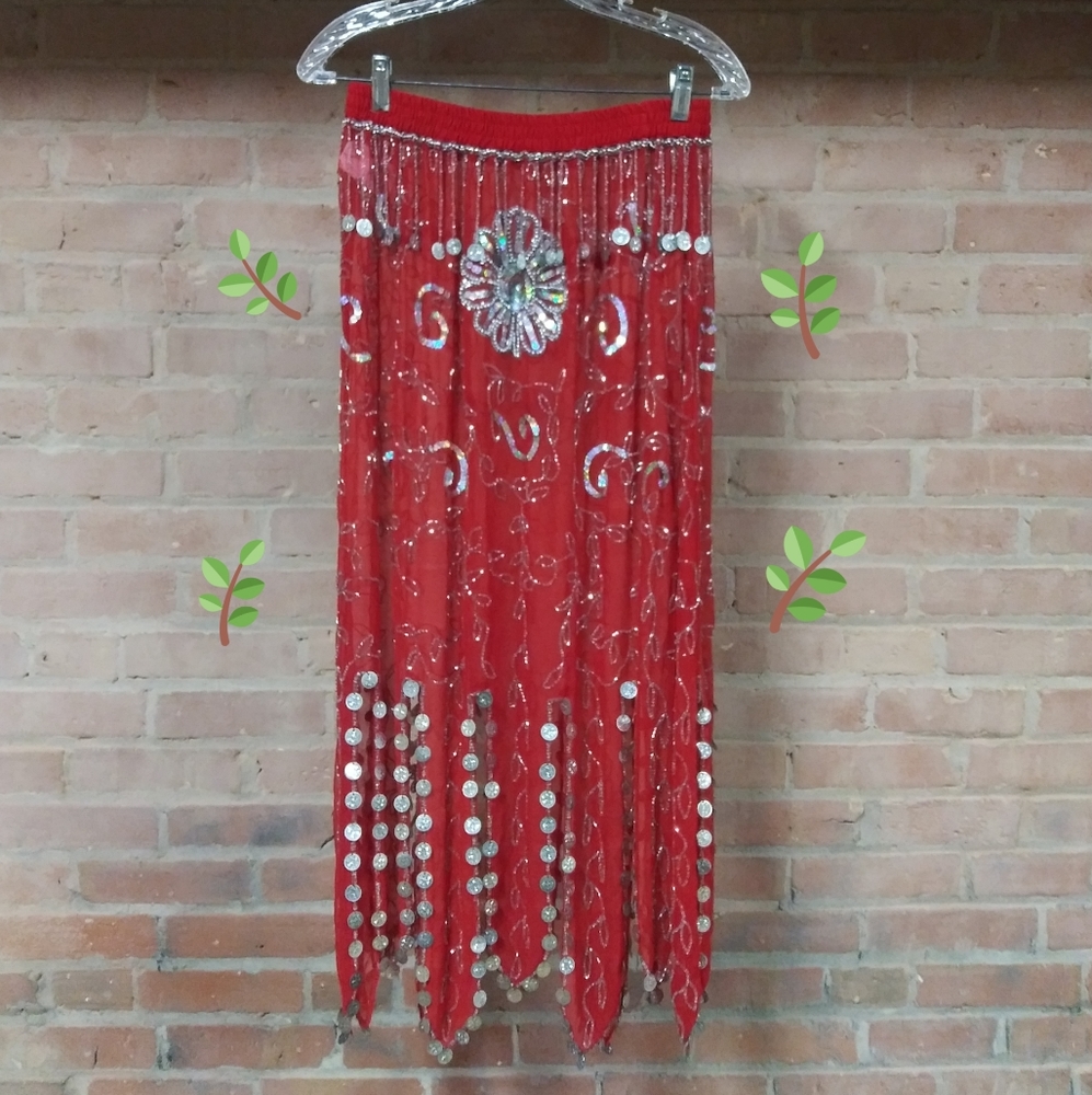Stunning Embellished Belly Dancer Skirt Candy Apple Red🍎